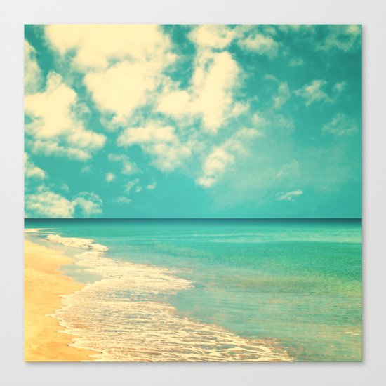 Retro beach and turquoise sky (square) Canvas Print