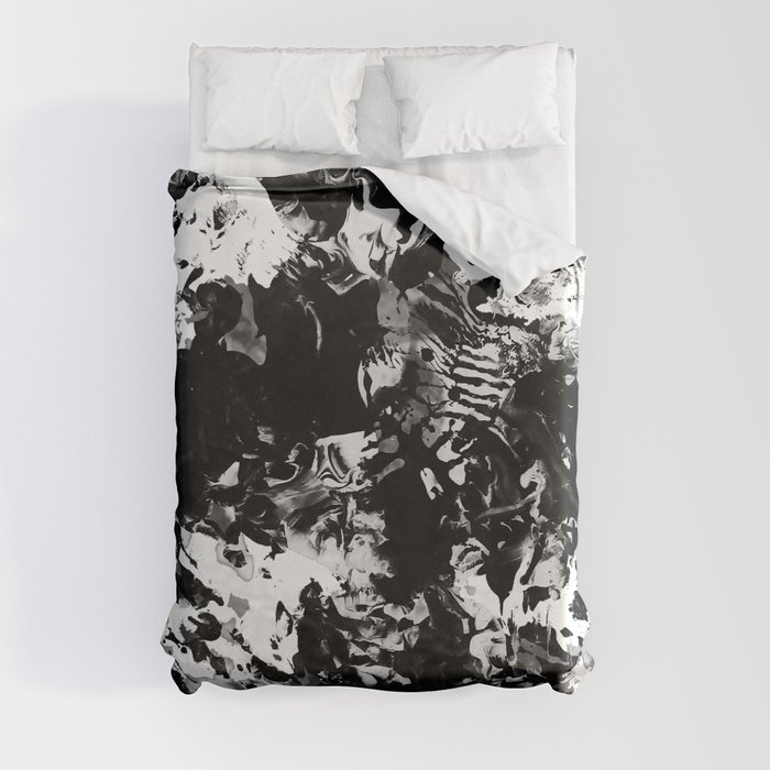 Modern abstract black and white acrylic paint marble Duvet Cover
