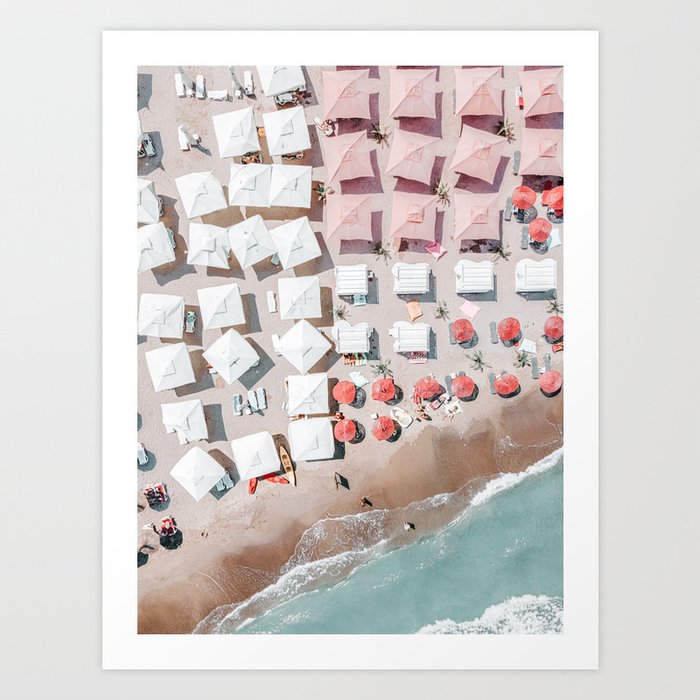 Aerial Beach Umbrellas Print, Coastal Beach Print, Aerial Photography, Ocean Waves Print, Sea Print, Modern Home Decor, Art Print Art Print