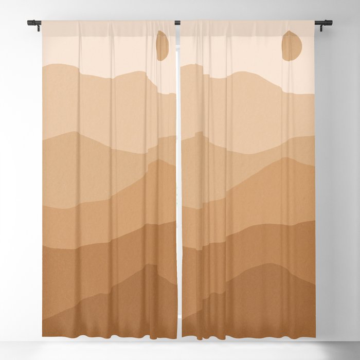 Golden Mountains Minimalist Boho Earthy Landscape Blackout Curtain