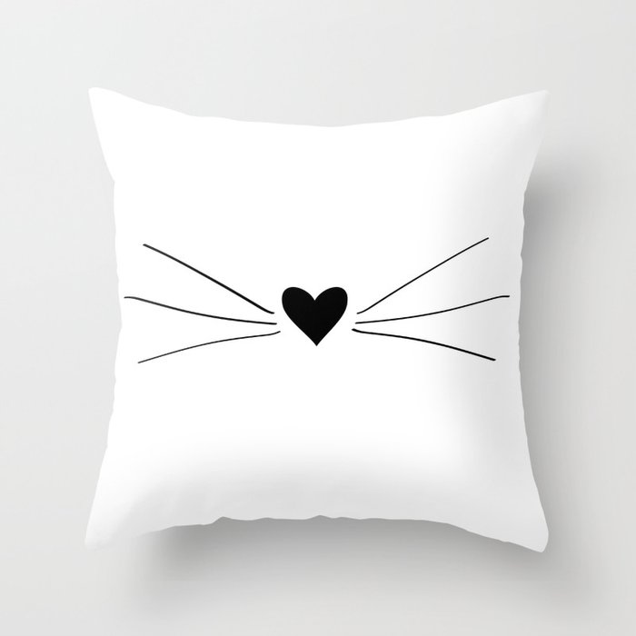 Cat Heart Nose & Whiskers Throw Pillow