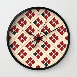 Japanese Traditional Red Chick Pattern in Light Yellow Background, Digital Illustration Wall Clock