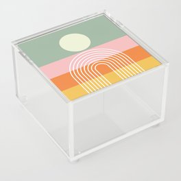 Geometric Rainbow Sun Abstract 18 in Sage Gold Pale Pink Orange Acrylic Box