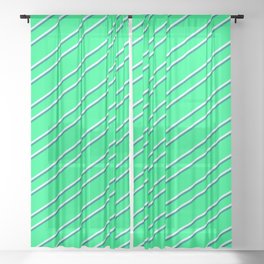 [ Thumbnail: Green, Light Cyan, and Teal Colored Striped/Lined Pattern Sheer Curtain ]