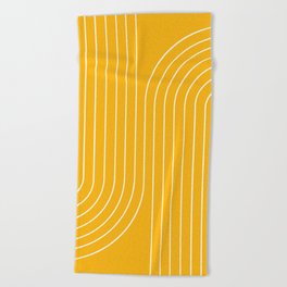 Minimal Line Curvature VIII Golden Yellow Mid Century Modern Arch Abstract Beach Towel
