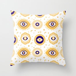 Vibrant Colorful Evil Eyes - Yellow & Beige Throw Pillow