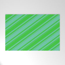 [ Thumbnail: Lime Green & Aquamarine Colored Stripes Pattern Welcome Mat ]