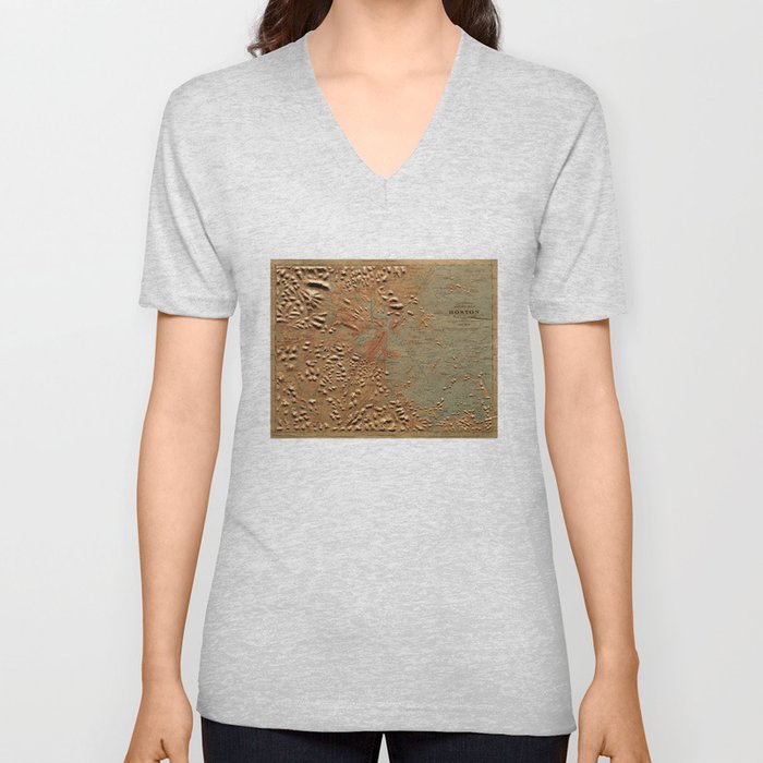 Vintage Relief Map of Boston MA (1874) V Neck T Shirt