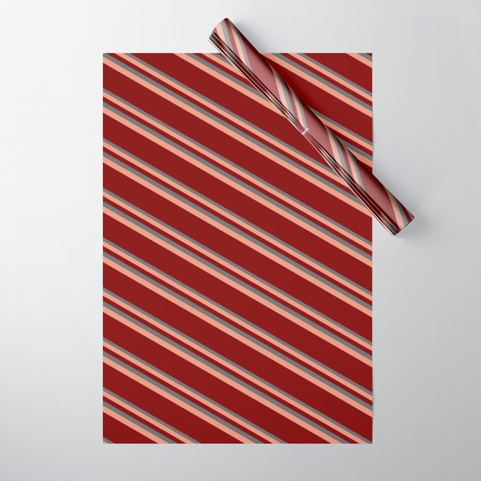 Dim Gray, Dark Salmon, and Maroon Colored Striped Pattern Wrapping Paper