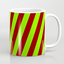 [ Thumbnail: Green & Dark Red Colored Lines Pattern Coffee Mug ]