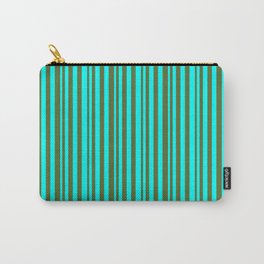 [ Thumbnail: Cyan and Dark Olive Green Colored Lined/Striped Pattern Carry-All Pouch ]