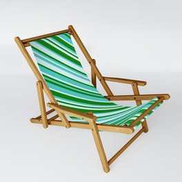[ Thumbnail: Green, Turquoise & Light Cyan Colored Lined/Striped Pattern Sling Chair ]