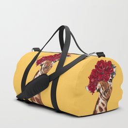 Giraffe with Rose Flower Crown in Yellow Duffle Bag