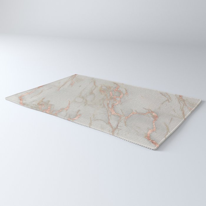 Marble Rose Gold Marble Metallic Blush Pink Rug By