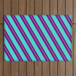 [ Thumbnail: Purple and Turquoise Colored Lined/Striped Pattern Outdoor Rug ]