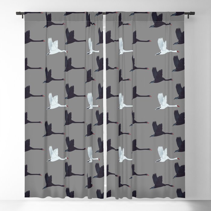 Flying Elegant Swan Pattern on Grey Background Blackout Curtain
