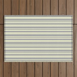 [ Thumbnail: Light Yellow & Dark Grey Colored Pattern of Stripes Outdoor Rug ]