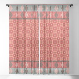 Bohemian Oriental Kilim Motif Pattern Quilt Sheer Curtain