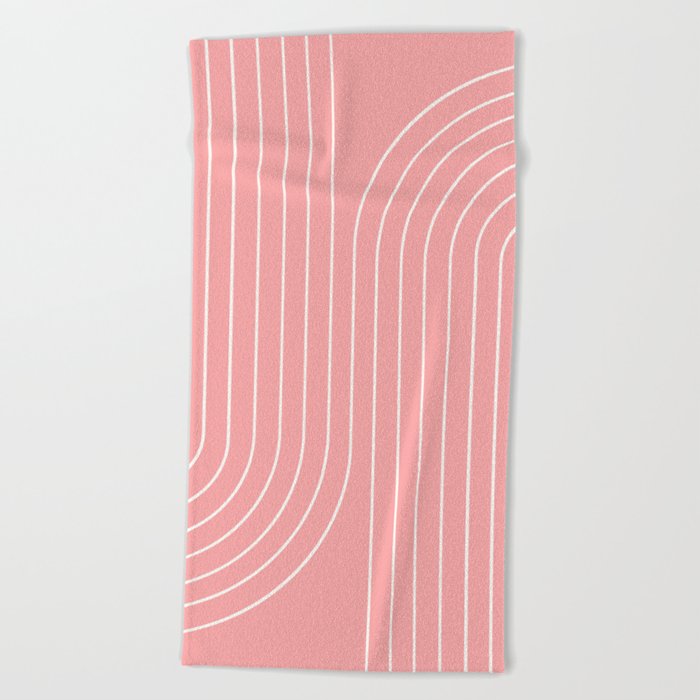 Minimal Line Curvature X Pink Mid Century Modern Arch Abstract Beach Towel