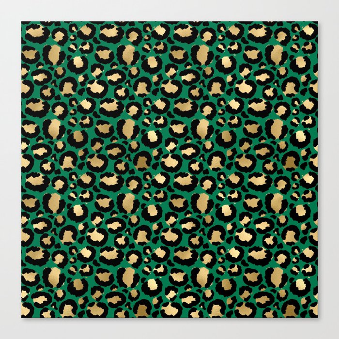 Green Gold Leopard Pattern Canvas Print