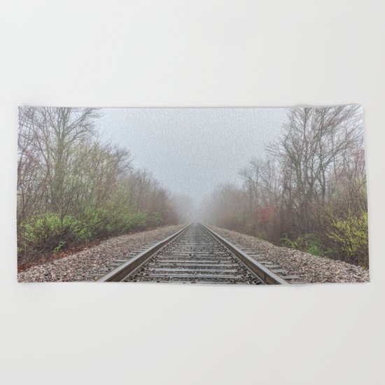 Spring time railroad tracks Beach Towel