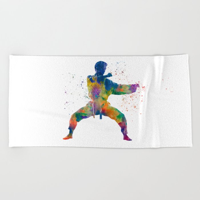 martial art-karate in watercolor Beach Towel