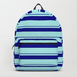 [ Thumbnail: Turquoise & Dark Blue Colored Stripes/Lines Pattern Backpack ]
