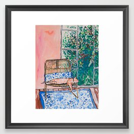 Napping Ginger Cat in Pink Jungle Garden Room Framed Art Print