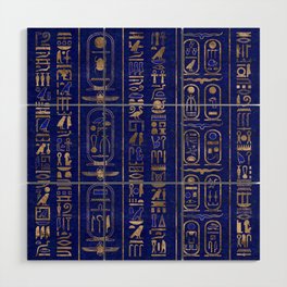 Egyptian hieroglyphs pattern Gold Lapis Lazuli Wood Wall Art