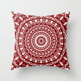 Simple Red White Mandala Throw Pillow