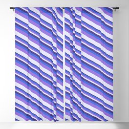 [ Thumbnail: Dark Slate Blue, Royal Blue, Purple, and Lavender Colored Striped/Lined Pattern Blackout Curtain ]