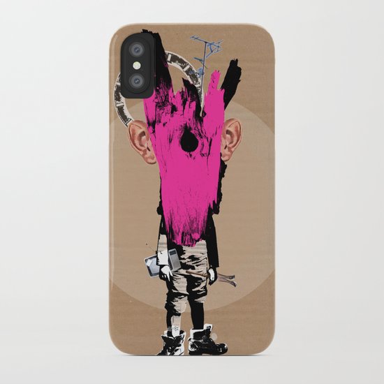 Crazy Pink Wooden Deer Head Kid Collage iPhone Case
