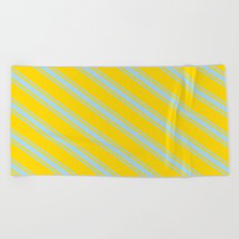 [ Thumbnail: Yellow & Light Blue Colored Lined/Striped Pattern Beach Towel ]