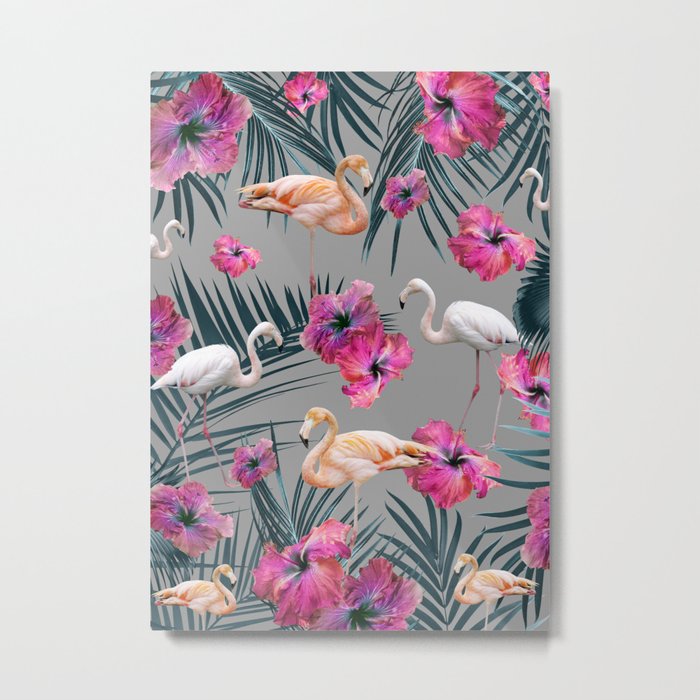 Flamingo Hibiscus Jungle Siesta #1 #tropical #decor #art #society6 Metal Print