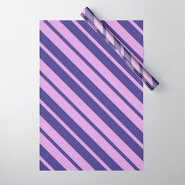 [ Thumbnail: Plum and Dark Slate Blue Colored Lines/Stripes Pattern Wrapping Paper ]