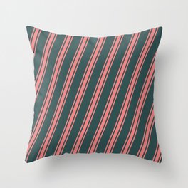 [ Thumbnail: Dark Slate Gray & Light Coral Colored Stripes Pattern Throw Pillow ]