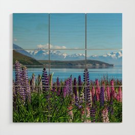 New Zealand Photography - Flower Field In Front Of A Sea Wood Wall Art