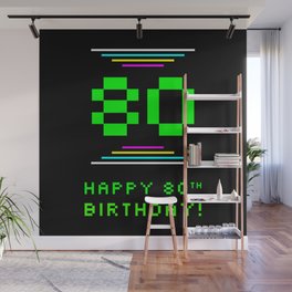 [ Thumbnail: 80th Birthday - Nerdy Geeky Pixelated 8-Bit Computing Graphics Inspired Look Wall Mural ]