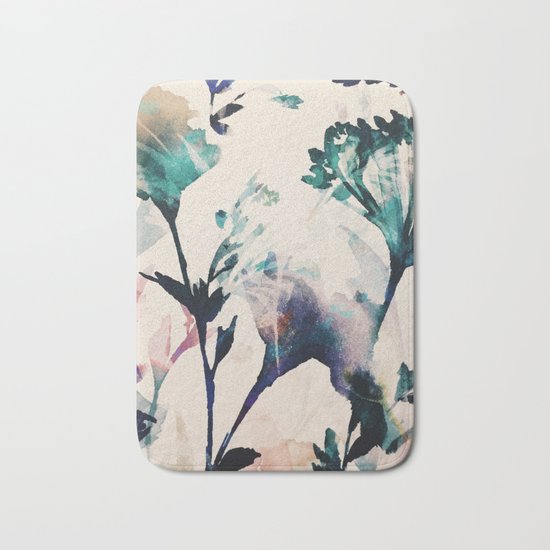 Watercolor Flowers on canvas Bath Mat