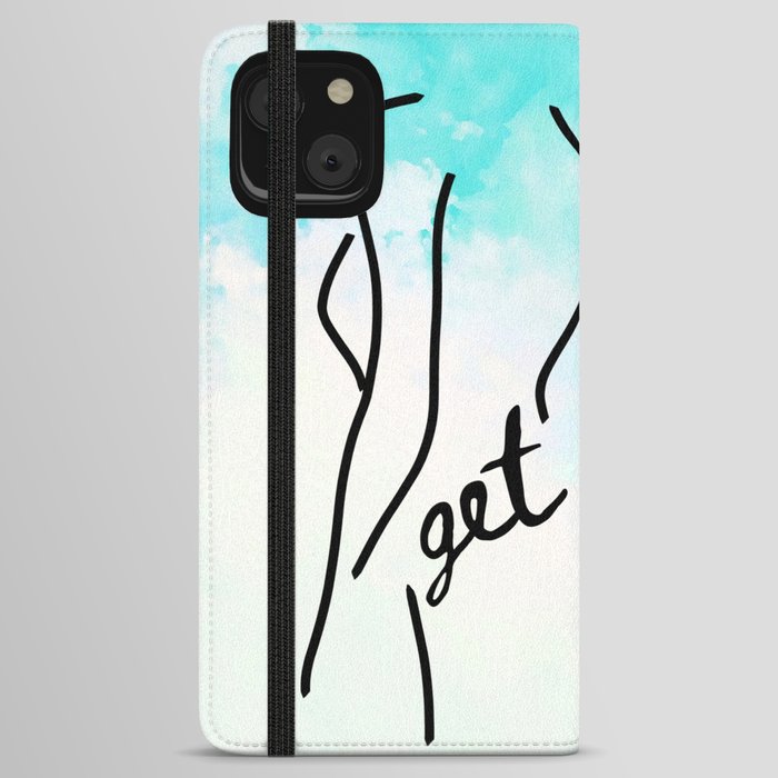 Get Naked Enjoy Life - Line-Art on Light Turquoise Watercolor iPhone Wallet Case