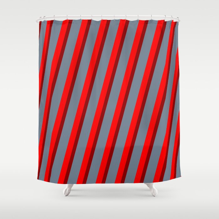 Red, Dark Red & Slate Gray Colored Lines/Stripes Pattern Shower Curtain