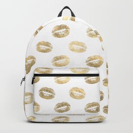 White & Gold Lip Pattern Backpack