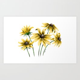 Yellow Daisies Art Print | Colour, Flowers, Yellowdaisies, Drawing, Artwork, Digital, Nature, Botanitcal, Art, Pattern 