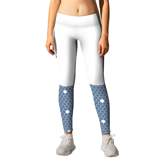 White Polka Dots Lace Horizontal Split on Slate Blue Leggings