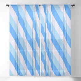 [ Thumbnail: Blue, Lavender, and Light Sky Blue Colored Lines/Stripes Pattern Sheer Curtain ]