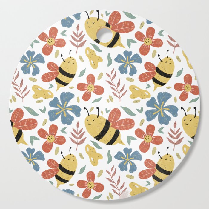 Cute Honey Bees and Flowers Cutting Board