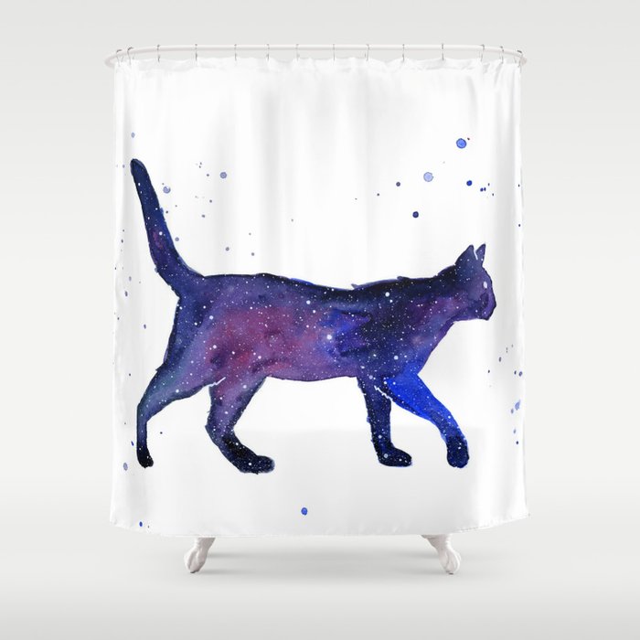 Space Cat Watercolor Shower Curtain By, Space Kitty Shower Curtain