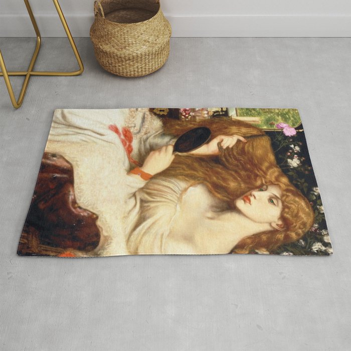 Lady Lilith combing her long hair still life portrait painting by Dante Rossetti Rug