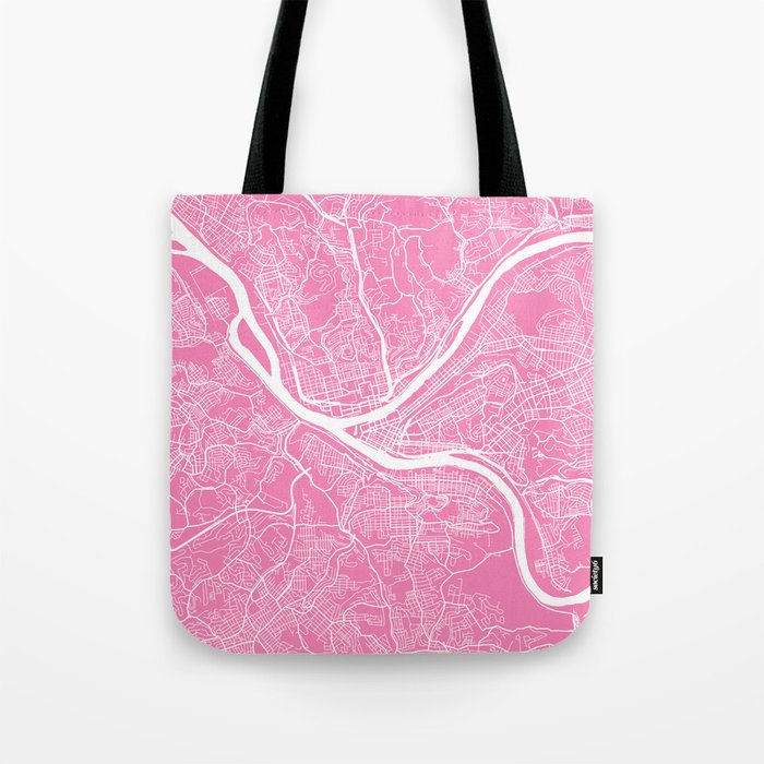 Pittsburgh map pink Tote Bag