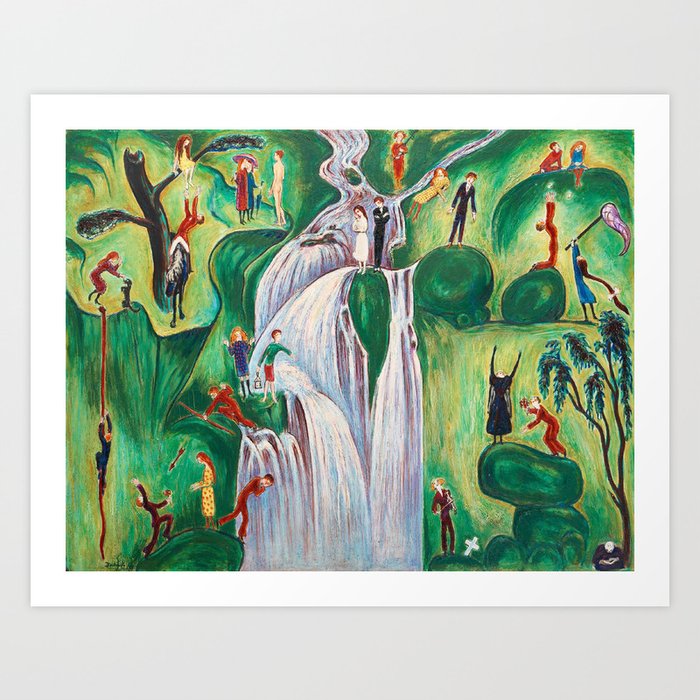 The Waterfall, Elgafossen - The Stages of Life, Love, Loss & Death portrait painting by Nils Dardel Art Print